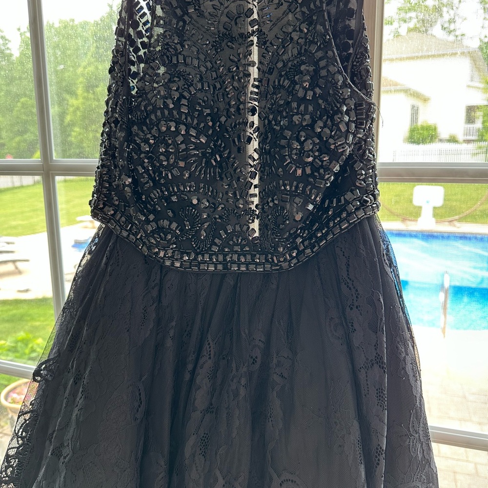 Mori Lee Black Lace Prom Dress - Picture 4 of 11
